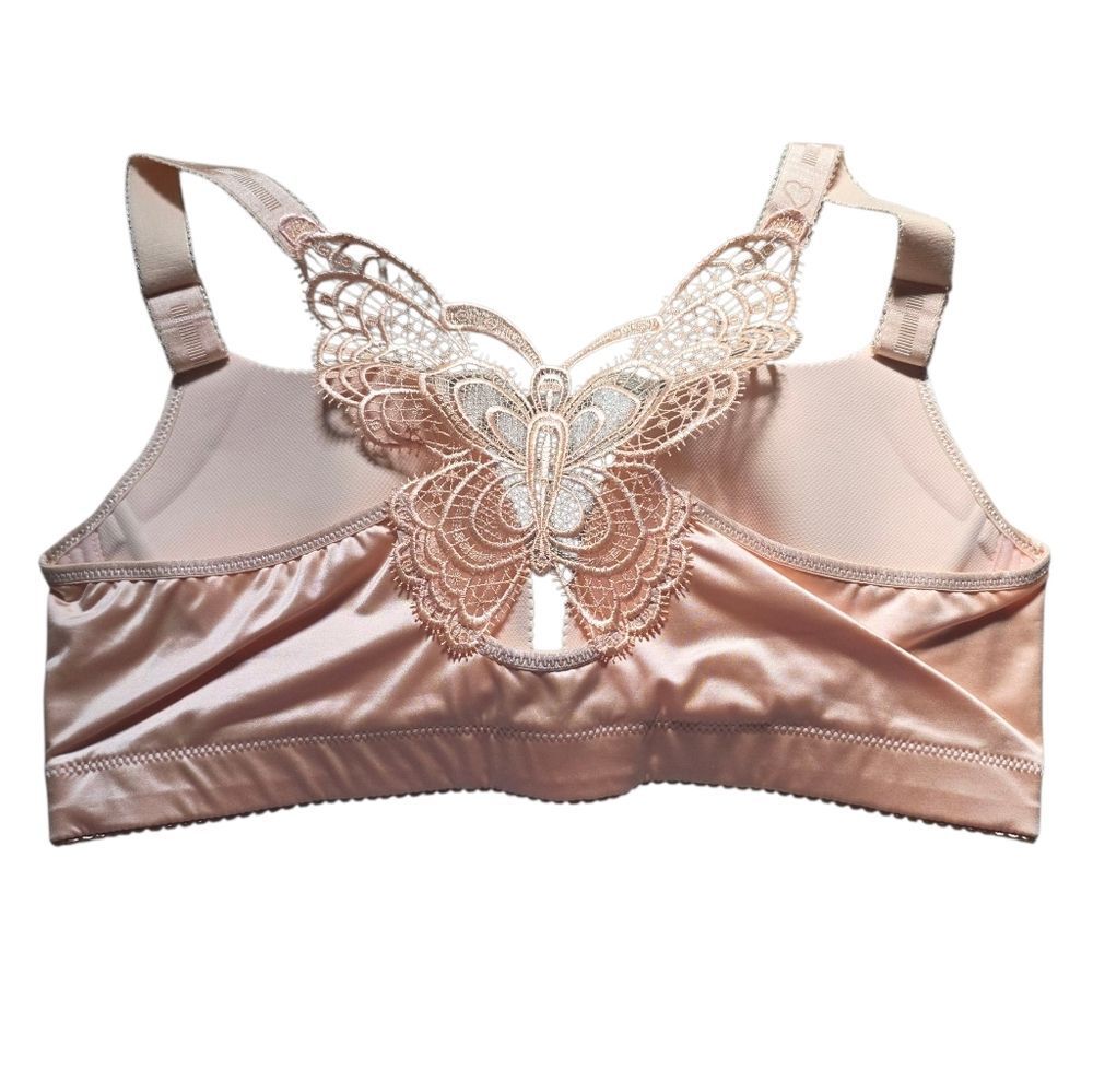 Elegant Lace Butterfly Design Back Bra in Cream